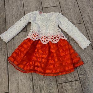 Sandy Kids girls long sleeve white lace and red skirt holiday dress size 5-6 110